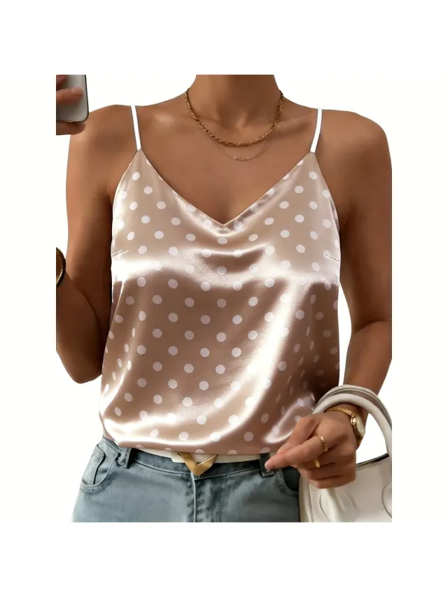 Currero Topje Dames Polkadots - Mouwloze Top - Singlet - Kleding - Shirt - Blouse - Kort - Volwassen - Rozebruin Roze Bruin