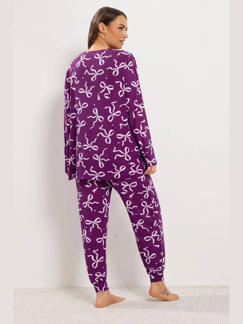 Yours Yourset Curve Zachte Paarse Pyjamaset Met Strik En Printsize 46-48, foto 2