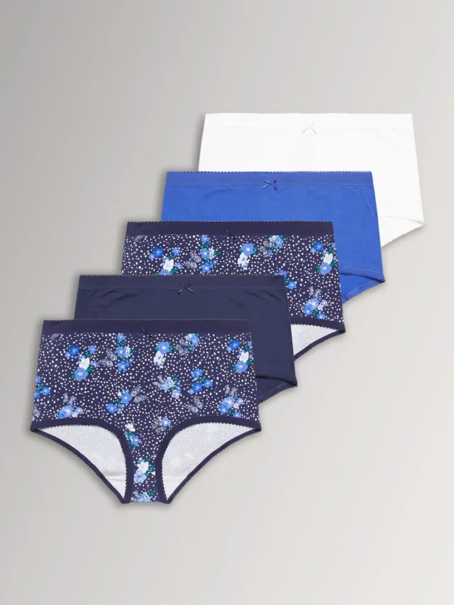 Yours 5Pack Blauwe Maxislips Met Bloemen En Vlinderprint-64 Blue