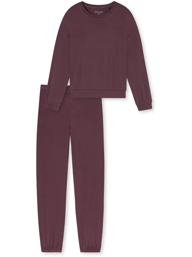 Schiesser Pyjama lang - Dames - Pyjamas cacaobruin