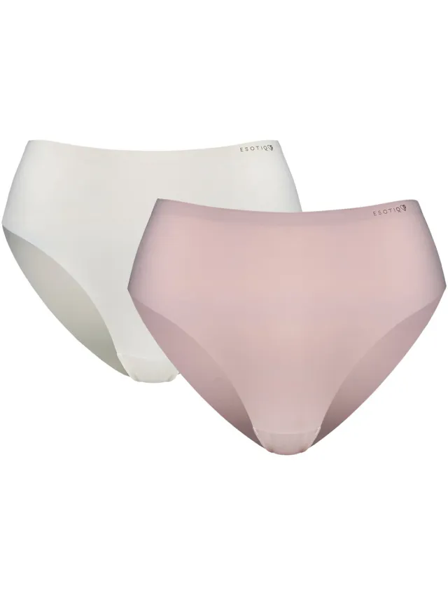 ESOTIQ Pepper - Damesonderbroeken met hoge taille - 2-pack - Naadloze pijpafwerking - Katoenen kruisvoering Oudroze;Crème