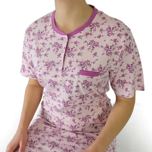 Tenderness Dames Nachthemd - Bloemenprint - Katoen - Roze