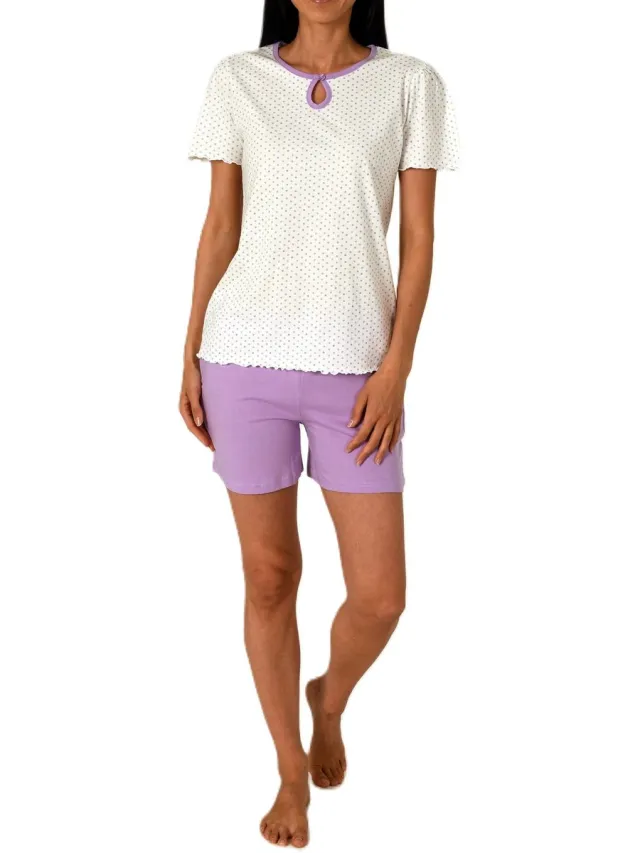 Normann dames capri pyjama met korte mouwen in stippenlook - ook in grote maten flieder