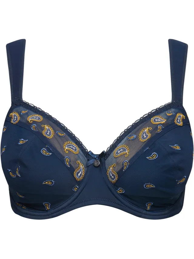 Ulla Popken Dames - Beugelbeha paisley-patroon - Nachtblauw