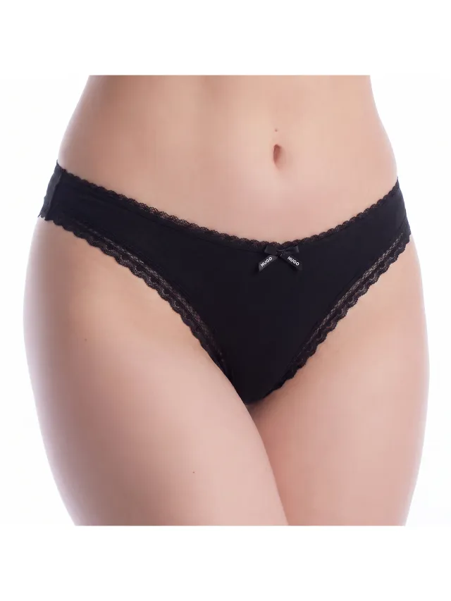 Boss Dames Microfiber String met Kant 50545732 Zwart
