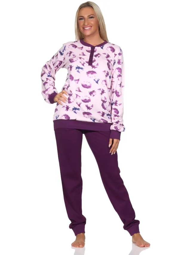 Normann damespyjama met lange interlock met manchetten in elegante look - ook in oversize rosa