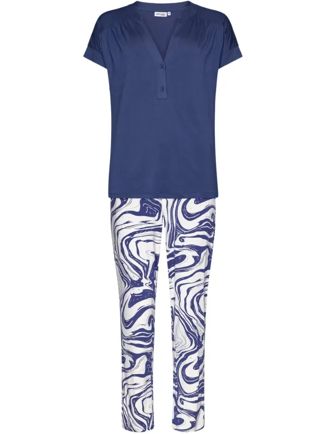 Pastunette Premium Pyjama Marble - Blauw/Wit - Viscose