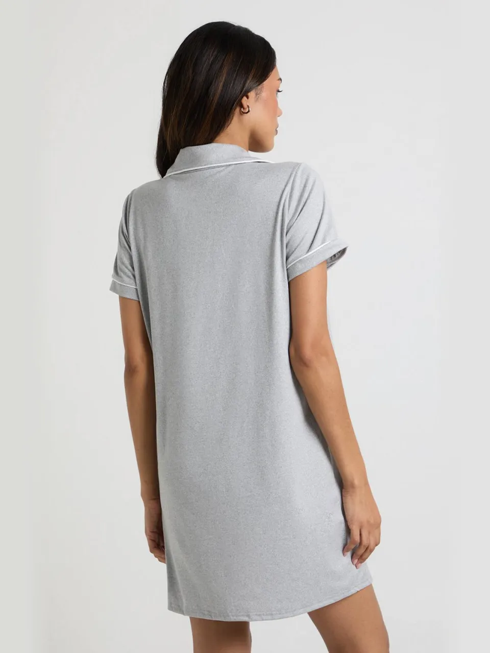 boohoo Dames Zwangerschaps Nachtjapon met Paspeldetail en Korte Mouwen grijze mergel, foto 3