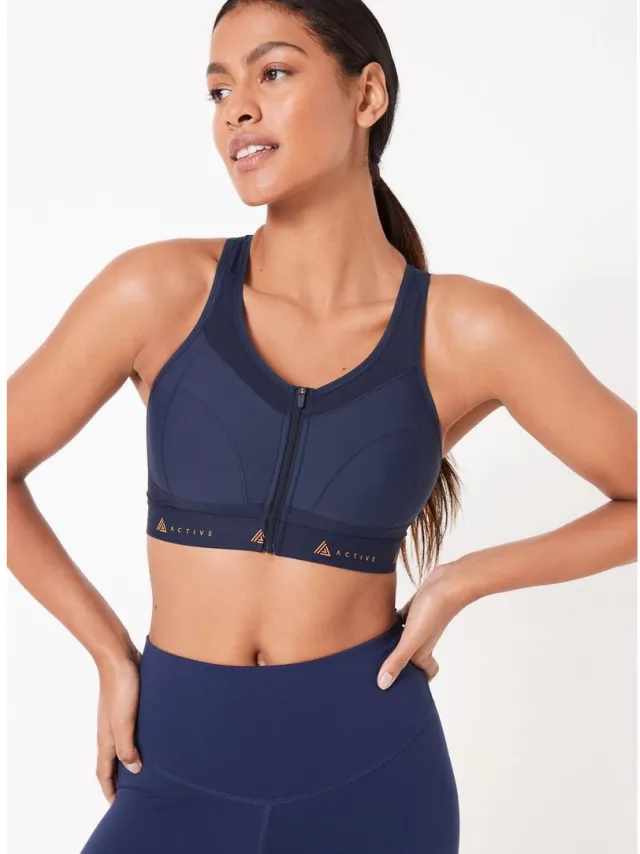 Next Dames - DD+ Active Sports sportbeha voor hoge impact met Dry Tech en rits aan de voorkant - Blauw Navy Blue