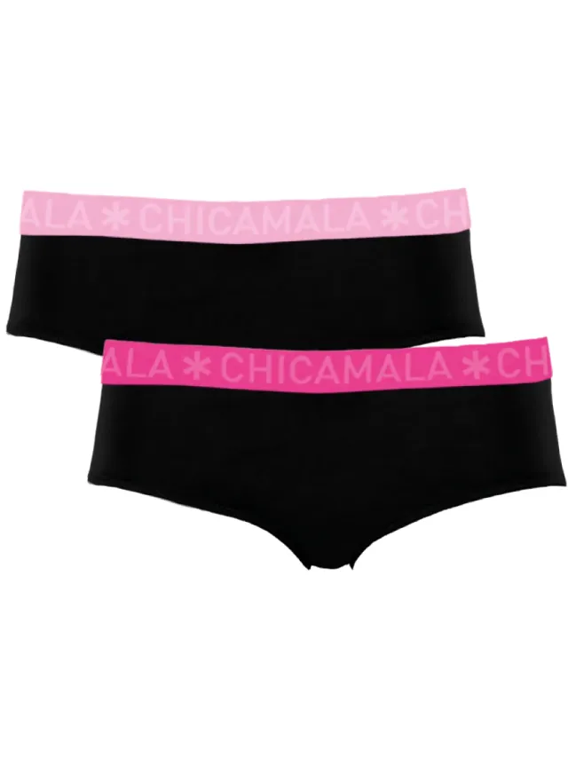 slips 2-pack zwart met roze tailleband