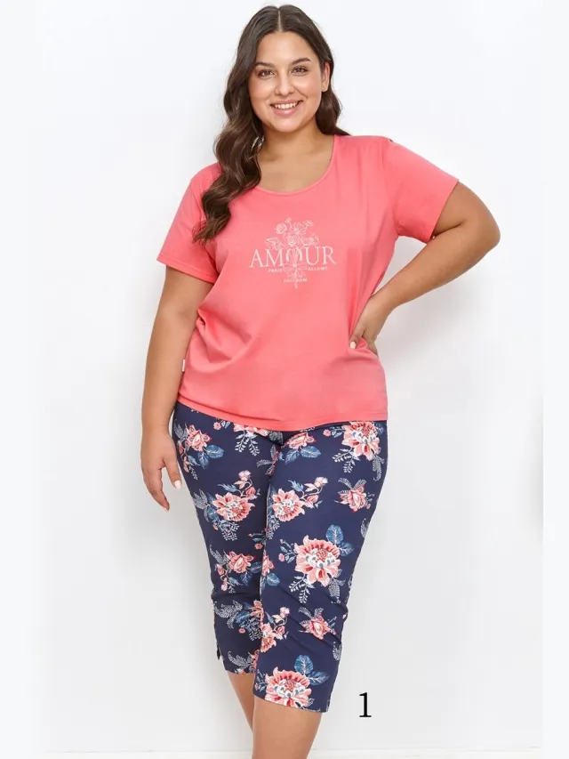 Taro Short Pyjama - met 3/4 broek - Joyce - 100% Katoen. Roze multi