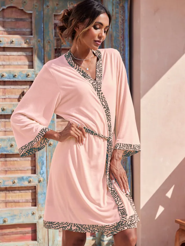 kimono roze roze/antraciet gedessineerd