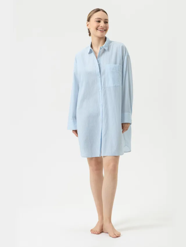 Mey Sleep shirt Serie Cotton Stripes Powder Blue blauw