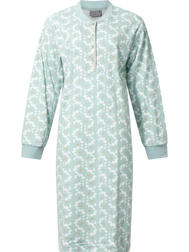 Lunatex warm dames nachthemd 224186 - aangeruwd interlock - groen