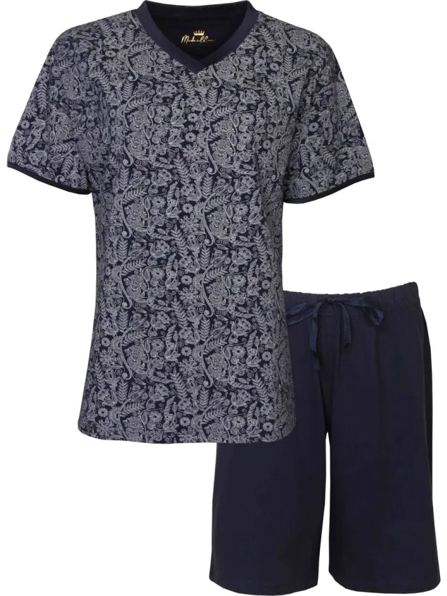 Medaillon Dames Shortama - Pyjama Set - Blauw