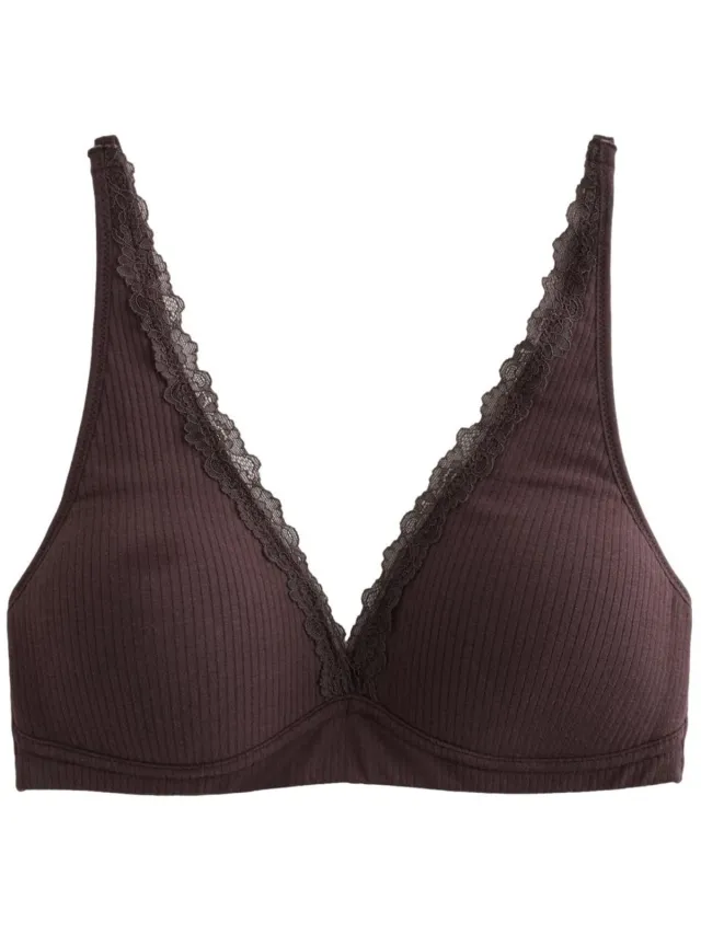 Next Dames - Naadloze, licht gewatteerde bralette van een katoenmix met ribbelpatroon - Bruin Chocolate Brown