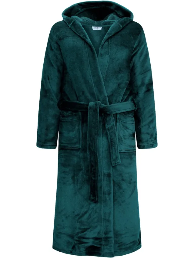 GAUBERT Unisex Badjas Extra Lang met Capuchon en Ceintuur - Ochtendjas - Superzacht Coral Fleece - Heren Dames - Teal Groen - 8210-Green Unisex, Ceintuur, Teal Groen