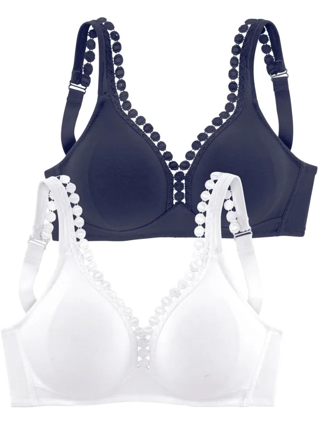 soft-beha Petite Fleur marineblauw en wit set van 2, foto 2