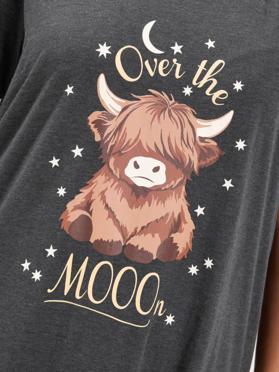 Yours Yourset Set Van 2 Grijze 'Over The Mooon' Hooglandkoe Midaxi Nachthemdensize 42-44 grijs, foto 5