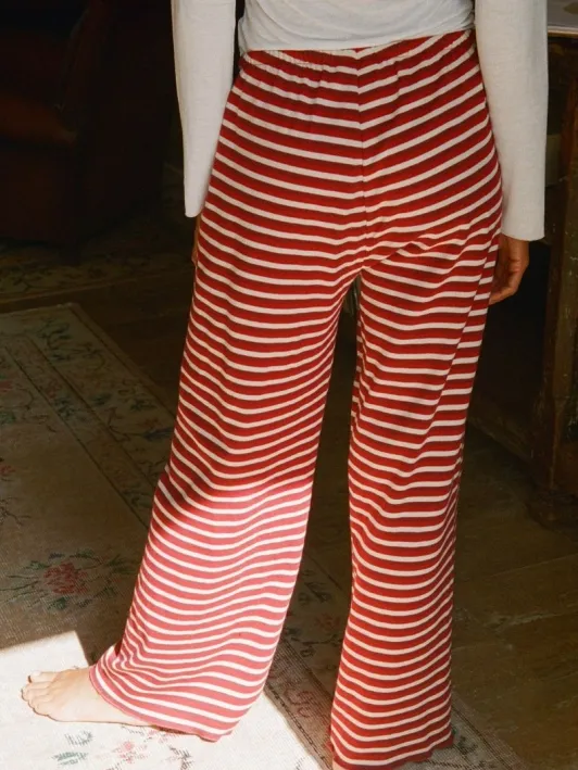 Nénés dames vegan Broek Eva Gestreept Rood/Beige, foto 2