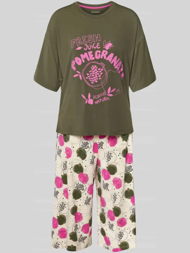 Schiesser Pyjama van mix van modal en elastaan in all-over look Olijfgroen