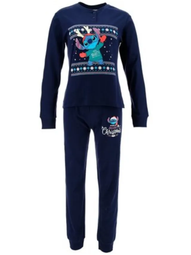 Disney Lilo & Stitch Dames Kerst Pyjama Katoen Blauw