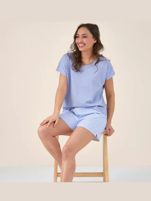 Little Label dames pyjama kort - luipaard blauw-40 - extra zachte bio-katoen