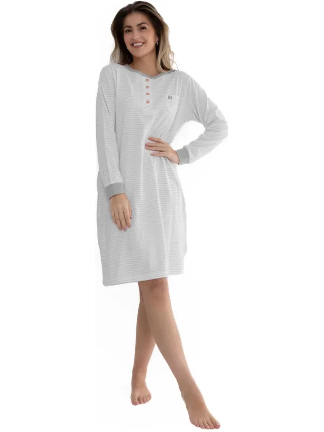 Cocodream Quality Cocodream Nachthemd 'Love Grey' - Dames Nachtmode - Lange Mouw - Grijs