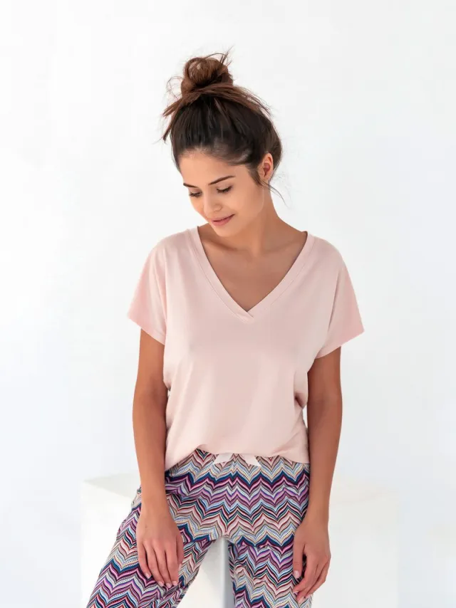 S& Sensis Sensis Pyjama Dames Volwassenen Viscose | Korte Mouw Lange Broek | Zigzag Roze