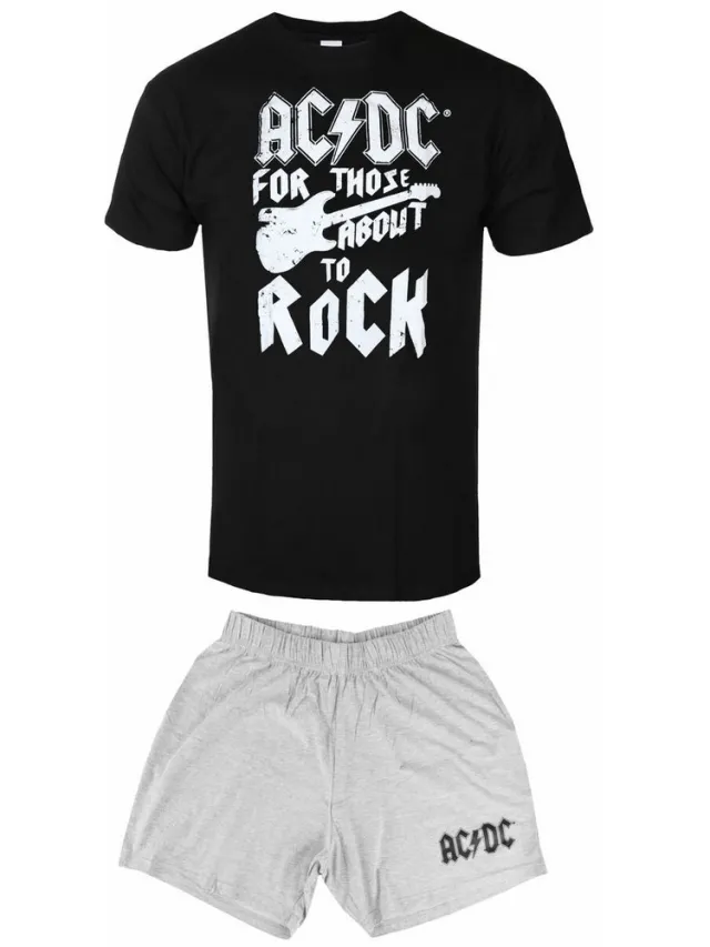 ACDC AC/DC Korte pyjamaset voor volwassenen voor wie op het punt staat te gaan rocken (Zwart/Grijs)