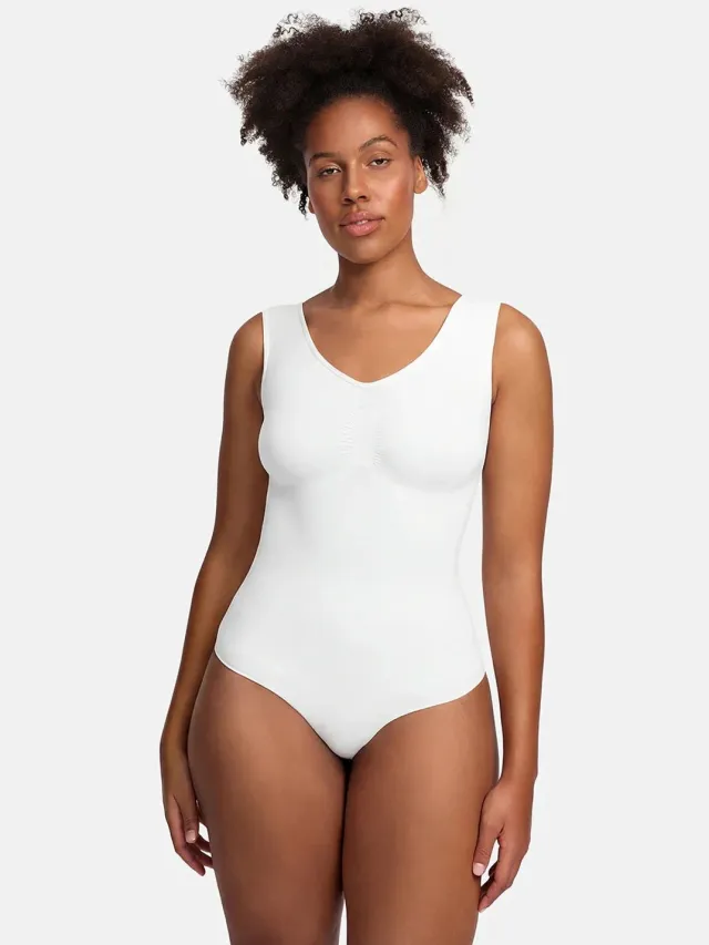 cfab Tanktop bodysuit met corrigerende werking en bijpassend slipje - Wit - XL - Corrigerende Body - Naadlos - corrigerend ondergoed dames