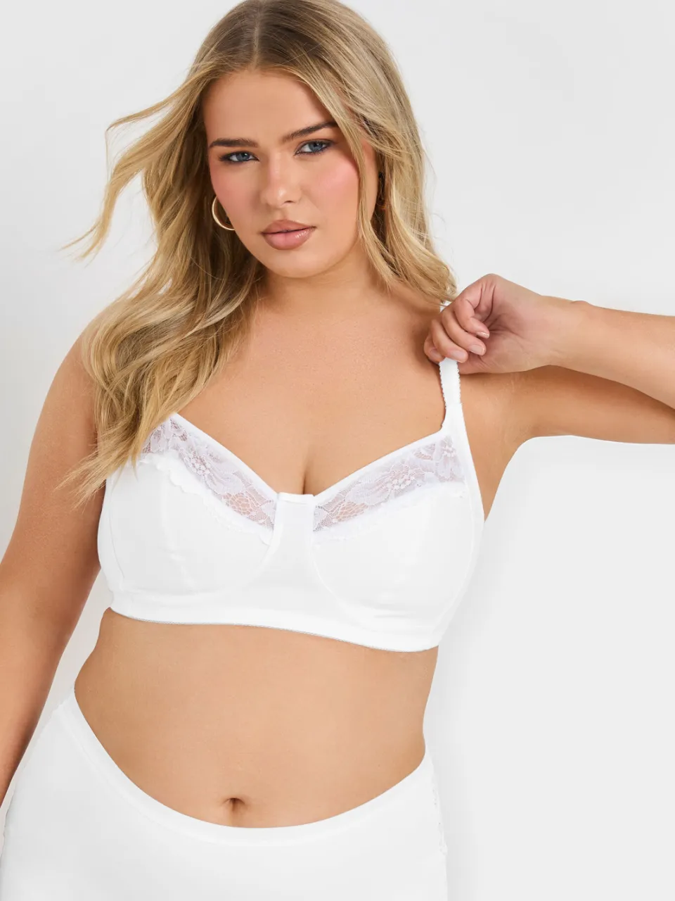 Yours 2 Pack Bralettes Van Katoen Met Kanten Bies In Blauw/Wit, foto 3