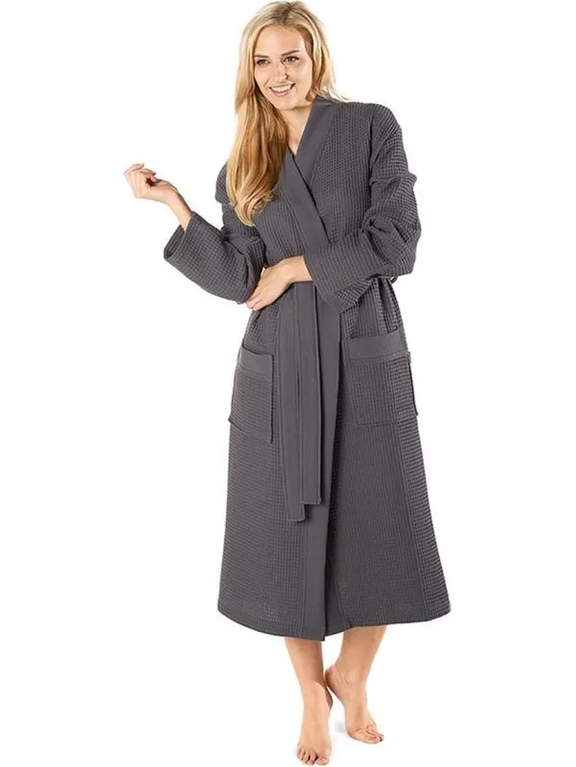 Badrock Wafel badjas voor sauna antraciet S - antraciet badjas unisex - biologisch katoen - wafel badjas antraciet - kimono - wafel badjas dames - wafel badjas heren