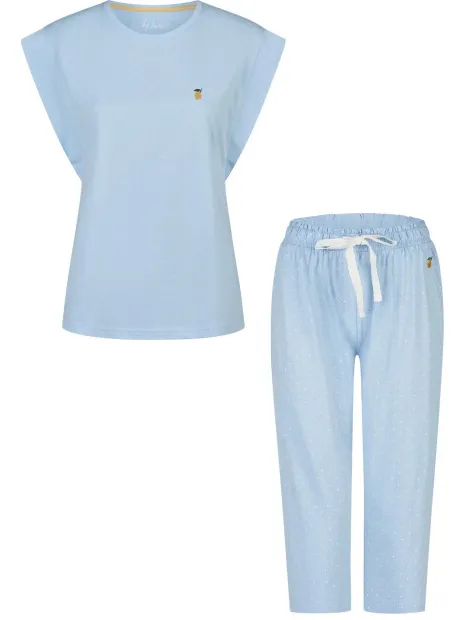 By Louise Dames pyjama set lang kapmouw gestipt Blauw