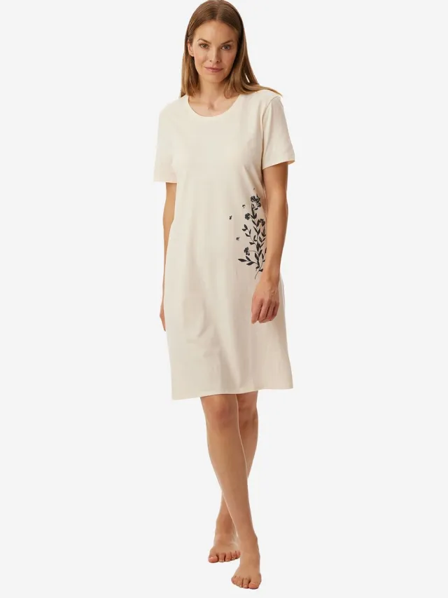 Uncover by Schiesser Nachthemd Nightwear - kurzarm creme-blaugrau