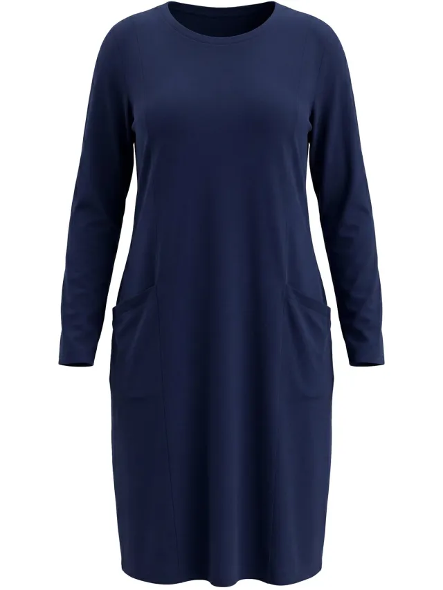 Ulla Popken Dames - Bigshirt zakken ronde hals lange mouwen - Nachtblauw - Maat 54+