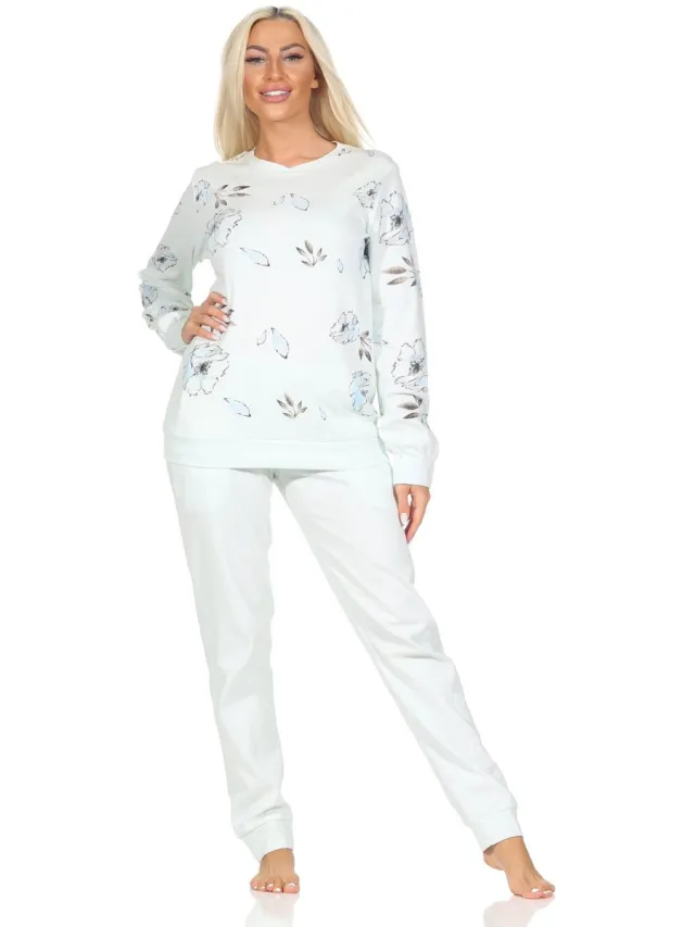Normann damespyjama met lange interlock met manchetten in elegante look - ook in oversize hellblau