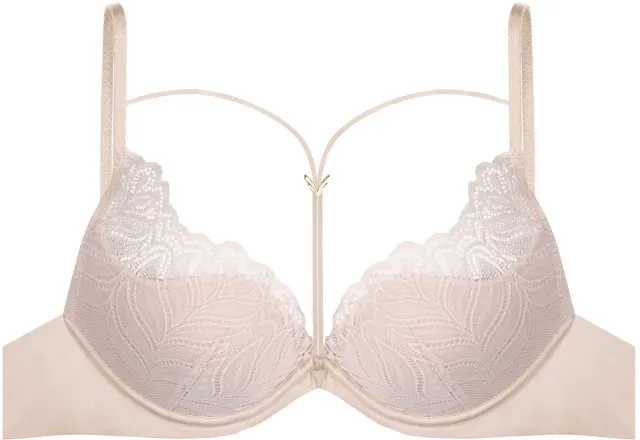 ESOTIQ Korin - Push-upbeha - 65D - Kant met bladmotief - Decoratieve bandjes Beige