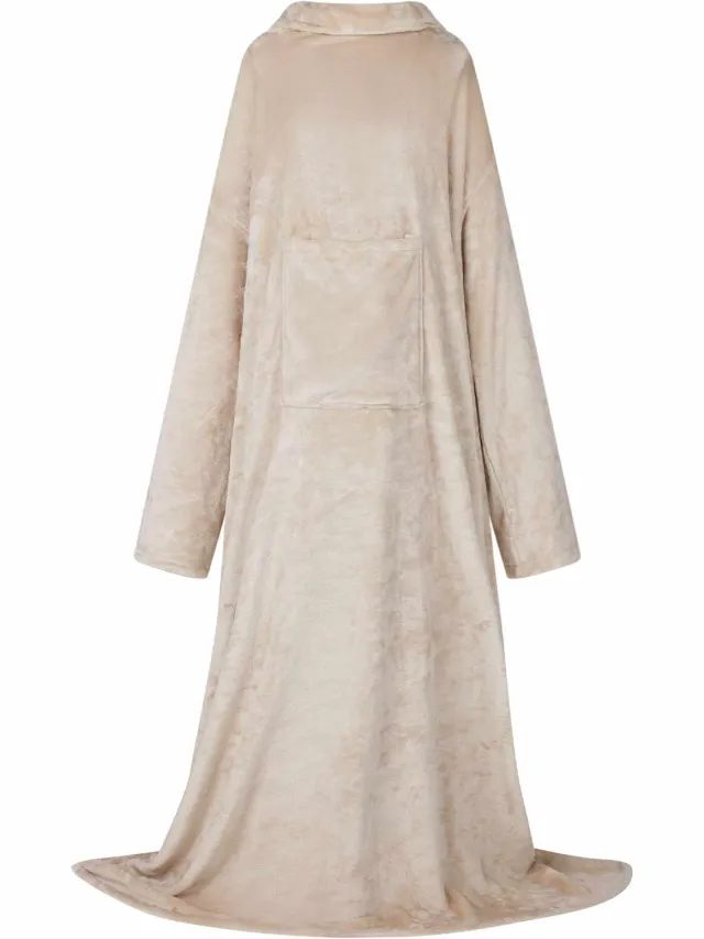 vidaXL Deken hoodie Beige F Flanel, foto 2