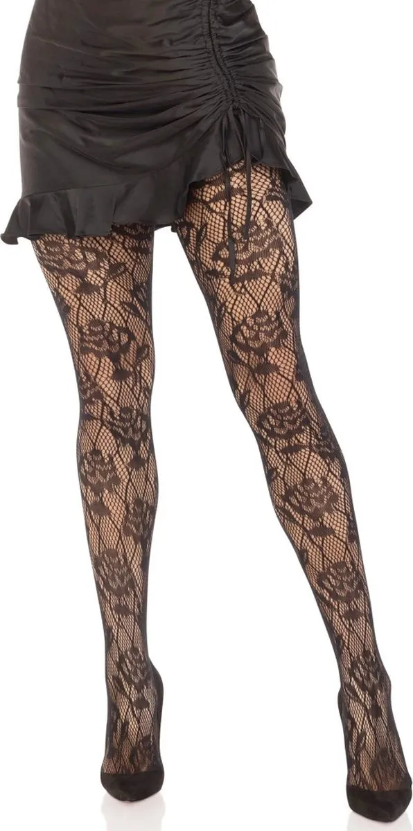 Leg Avenue Wild Rose Net panty - Zwart