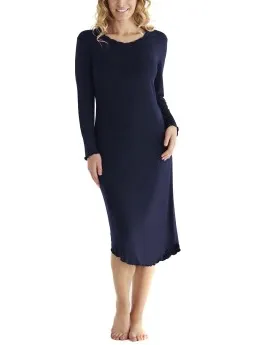 Damella Bamboo Plain Long Sleeve Nightdress Blauw,Zwart,Grijs,Groen,Rood