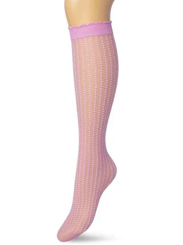 Bonnie Doon Dames Panty Kniekousen met Stippen Roze - Gestipte Knie Kousen - Luxe Knie Sokken - Uitstekend draagcomfort - Batik Dots Knee High - Kniesokken - Stipjes - Zakt niet af - Aurora Pink - BP211501.126