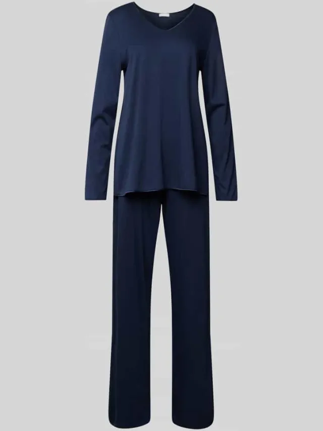 Hanro Pyjama met V-hals Donkerblauw