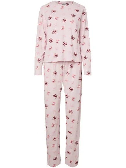 Pieces Dames kerst pyjama set pcnaya xmas nachtset roze strikjes print