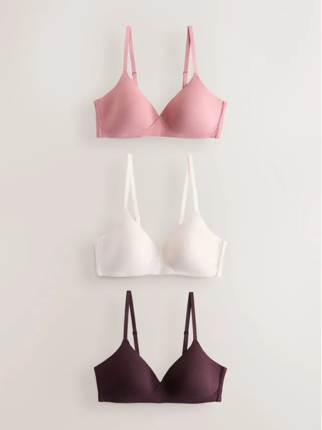 Next Dames - Set van 3 Ultimate Comfort beha's van een katoenmix met vullingen en zonder beugel - Bruin Chocolate/Pink/Cream
