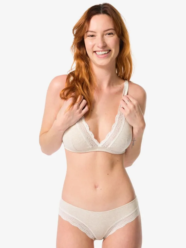 HEMA Dames brazilian rib met kant naturel (naturel)