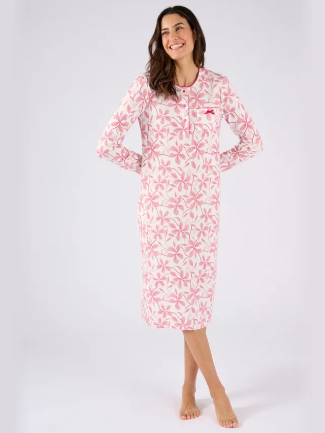 Damart Ribgebreid nachthemd, licht geborstelde binnenkant - Dames - Roze - 46-48 (L)