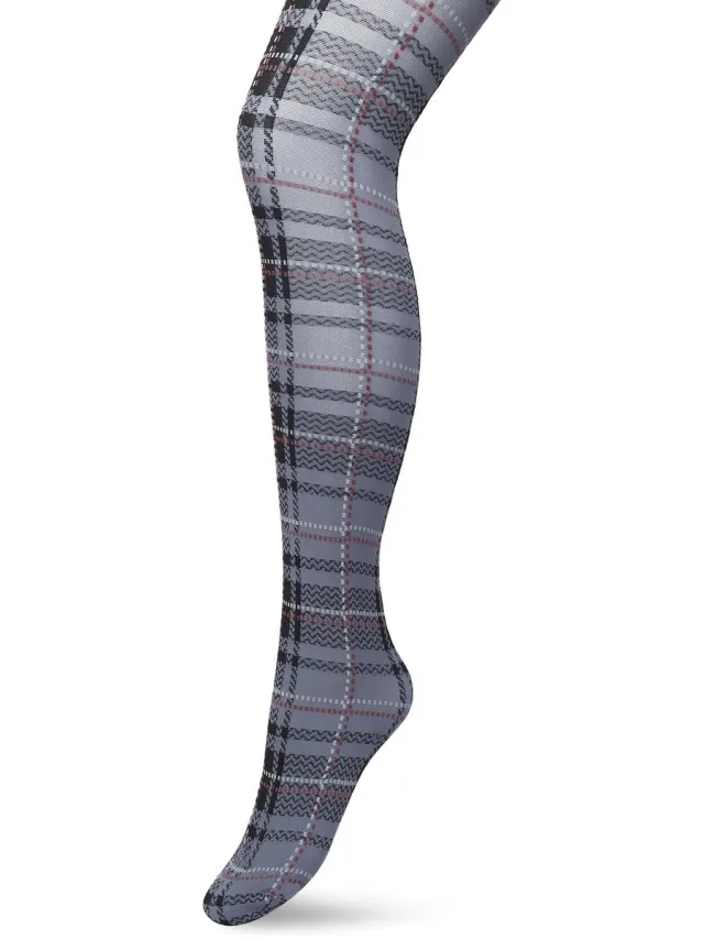 Bonnie Doon Dames Panty met Ruiten 40 Denier Grijs - Ruit Motief - Ruitjes Print - Uitstekende pasvorm - Gladde Naden - London Checks Tights - Heerlijk Comfortabel - Castlerock - BP211910.169
