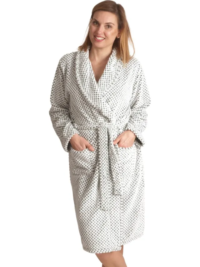 Cocodream Collections Dames badjas fleece – ochtendjas – zacht & warm - Lichtgroen - cadeau lichtgroen patroon
