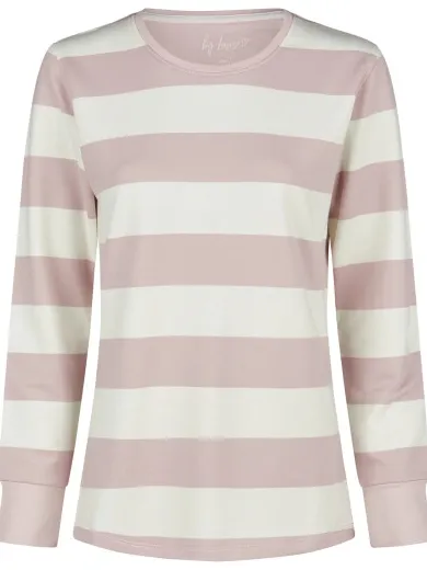 By Louise Dames lounge pyjama set lang sweatstof roze/wit gestreept Veelkleurig